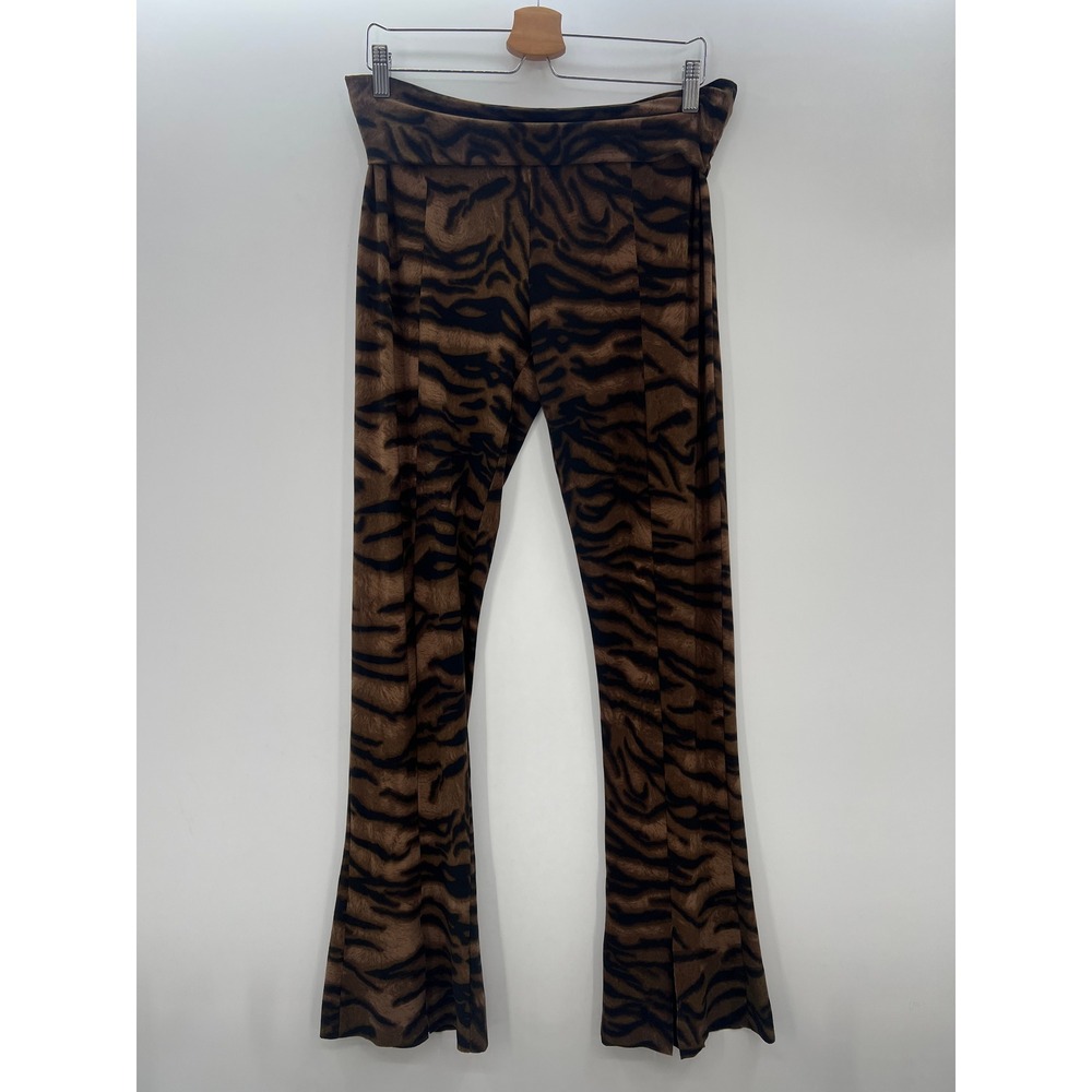 Norma Kamali Tiger Print Flare Pants Brown Black High Rise Stretch L/36